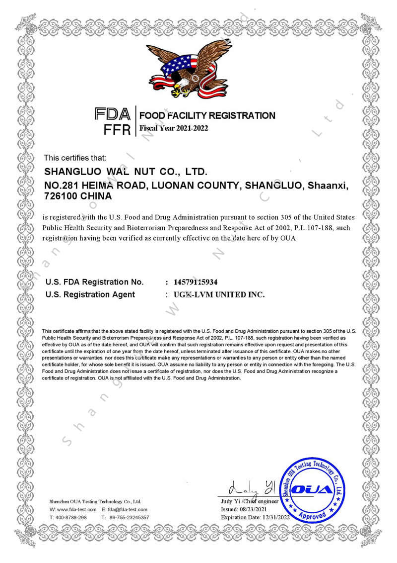 Shangluo Wal Nut FDA Food Facility Registration